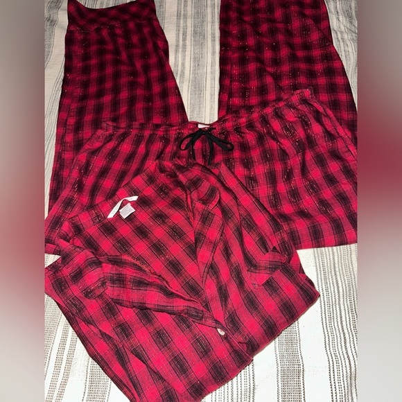 Victorias Secret THE FLANNEL Pajama Set RED SHIMMER PLAID Size L - Picture 6 of 7